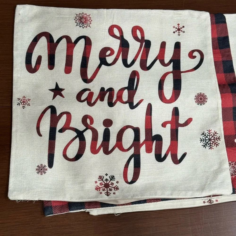 Holiday Pillow Covers Red/Black Buffalo Check and Cream Burlap Covers (Set of 4)